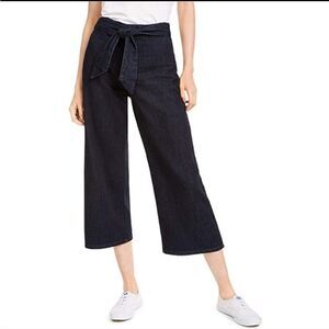 OAT New York Wide Leg Mid Rise Tie Waist Dark Rinse Jeans Size 25